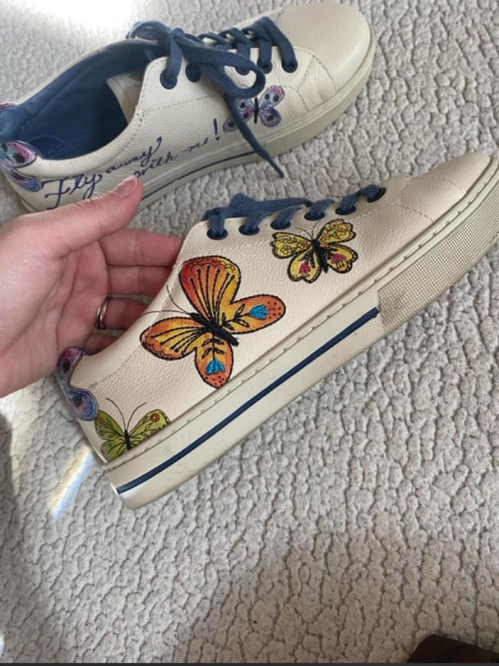 Brighton Cream Sneakers with Blue Interior and Butterfly Accents - Picture 8 of 8